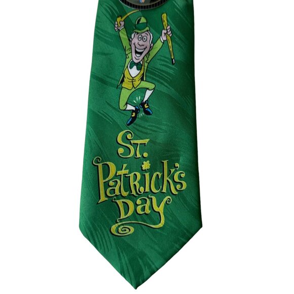 Keith Daniels Neck Tie Leprechaun St Pats Irish Milano Green Stripe Handmade - Picture 10 of 14